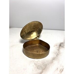 Brass Clam Shell Trinket Box Vintage Jewelry Stash Pill Box